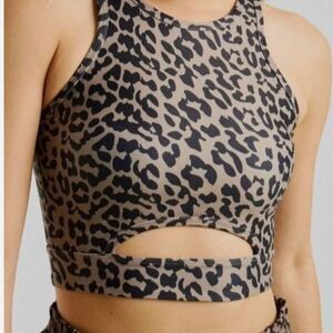 NWOT Year of Ours  Bra Women's Beige Leopard Cut-out size XS